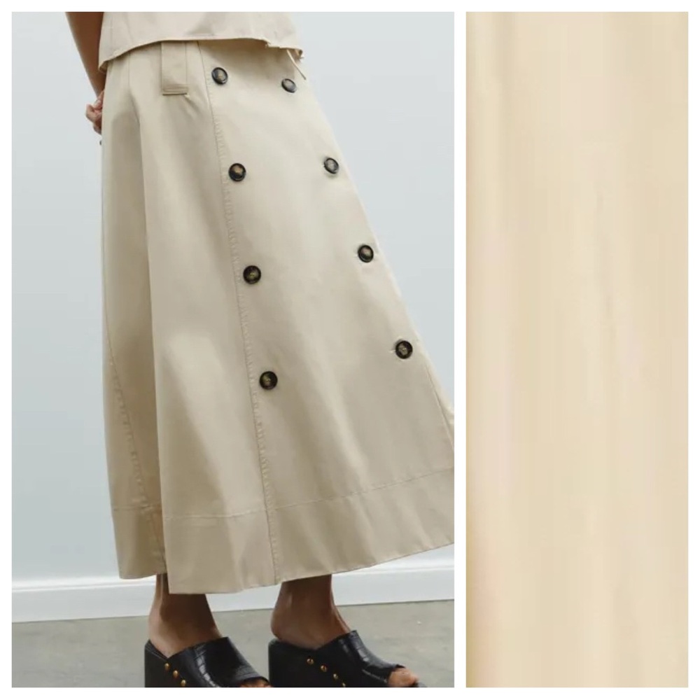 Zara Beige Double-Breasted Midi Skirt - Picture 2 of 10